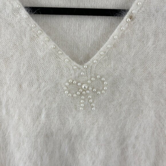 Cream V-Neck Knit Sweater - Picture 3 of 11